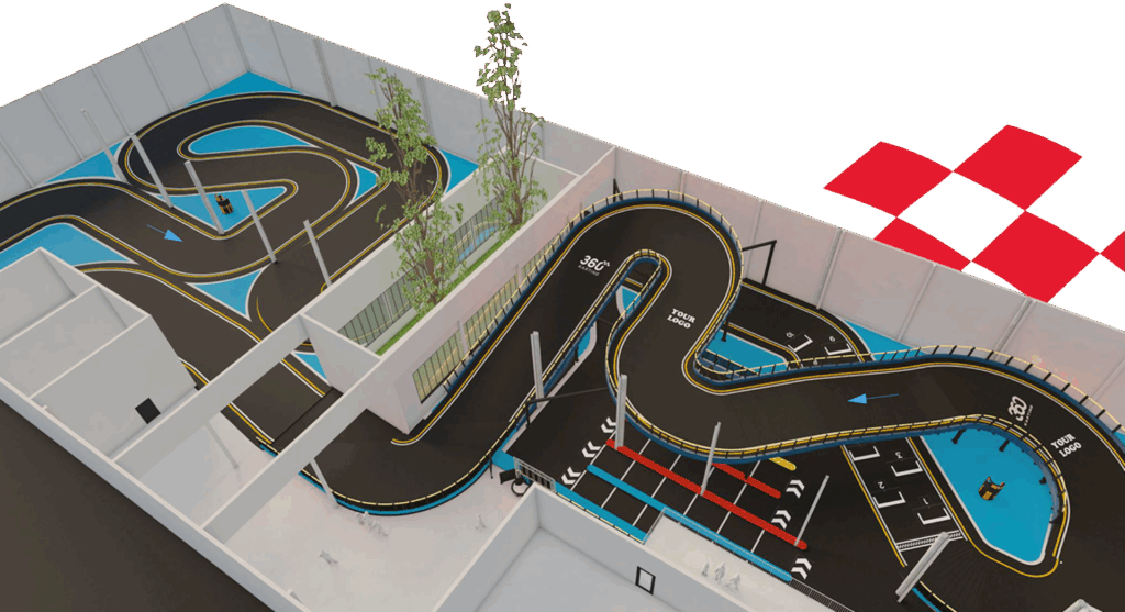 Virtuelles Bild als Draufsicht der kompletten Kartbahn und Streckenführung.